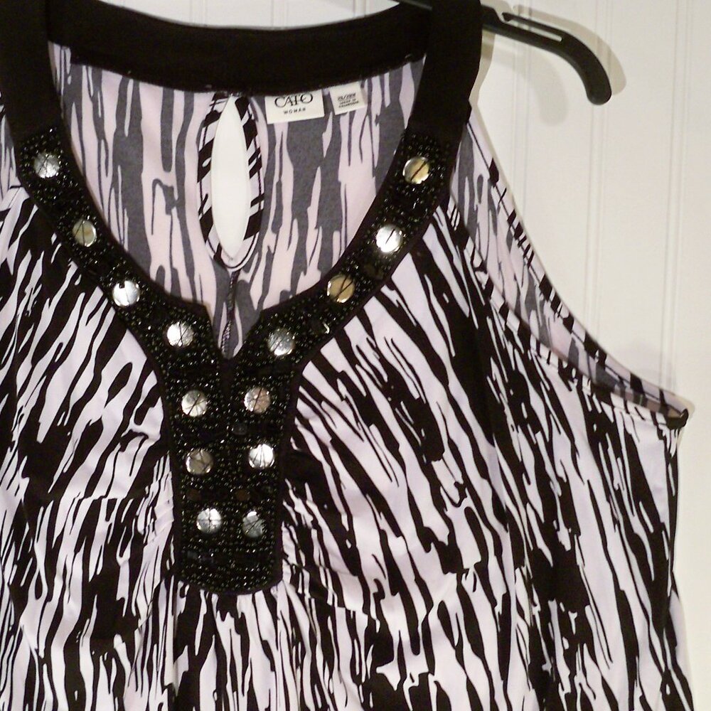 Cato Women, Beads, Black & White Tank Top, 26/28W